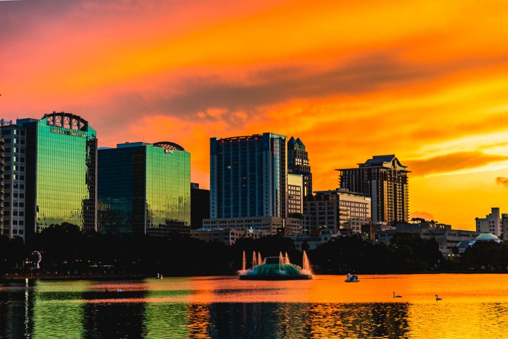 Downtown, Florida, Lake Eola, North America, Orlando, Skyline, Sunset, Travel, United States