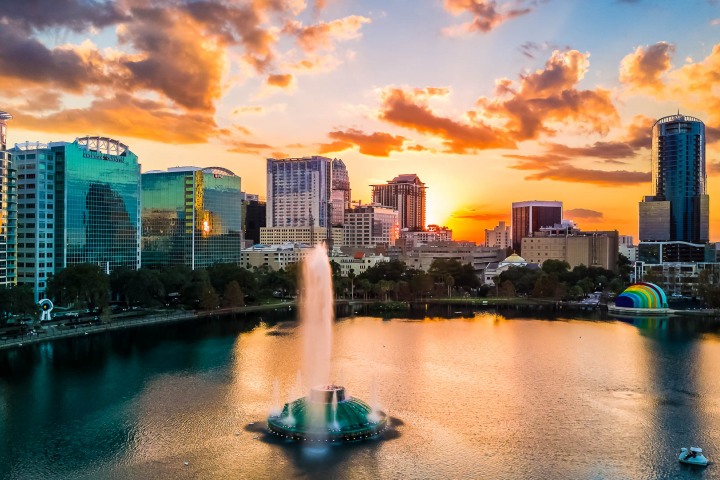 Aerial Photography, AGP Favorite, Downtown, Florida, North America, Orlando, Sunset, Travel