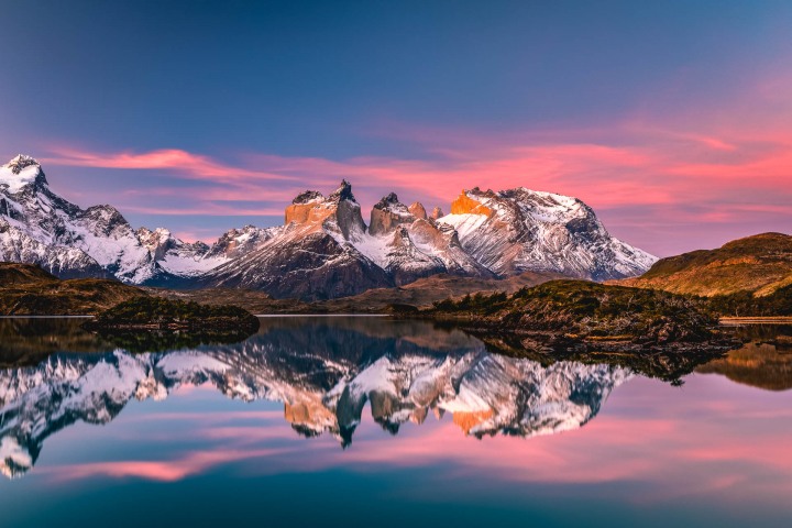 Chile, Mountains, Patagonia, South America, Sunset, Torres del Paine, Travel