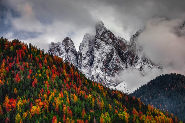 AGP Favorite, Autumn, Dolomites, Europe, Fall Colors, Furchetta, Italy, Mountains, Sass Rigais, Snow Covered, South Tyrol, St. Maddalena, Travel