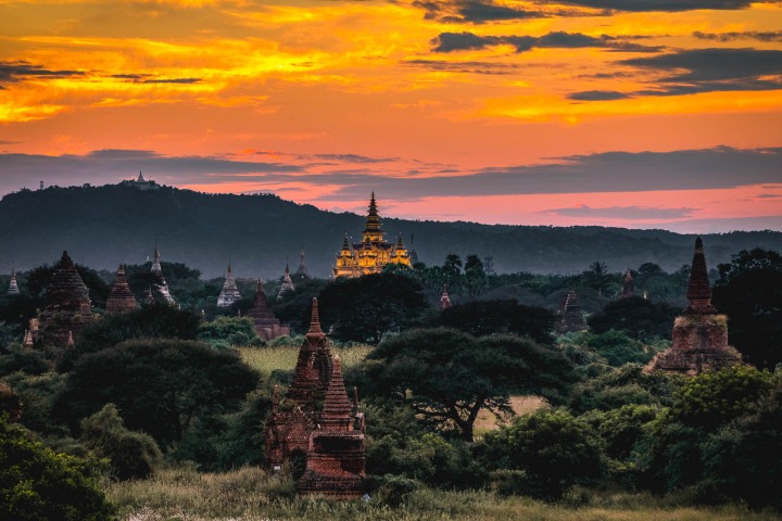 Asia, Bagan, Bagan Golden Palace, Burma, Myanmar, Old Bagan, Pagoda, Sunset, Temple, Travel