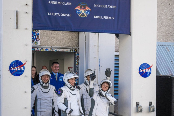 A SpaceX Falcon 9 rocket will launch three astronauts and a cosmonaut to the International Space Station. The mission will carry NASA astronauts Anne McClain and Nichole Ayers along with Japanese Aerospace Exploration Agency (JAXA) astronaut Takuya Onishi and Roscosmos cosmonaut Kirill Peskov.