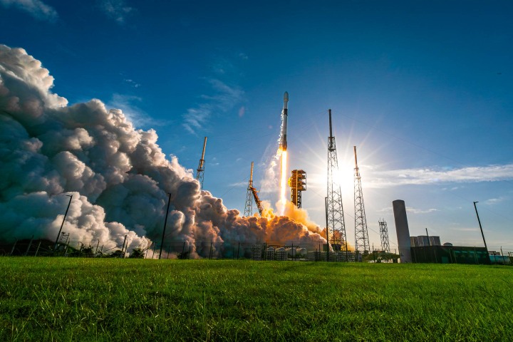 A SpaceX Falcon 9 rocket blasts off from Space Launch Complex 40 (SLC-40) at Cape Canaveral Space Force Station on Sept. 14, 2025, to begin the NG-23 mission. This was the first launch of a Northrop Grumman Cygnus XL spacecraft