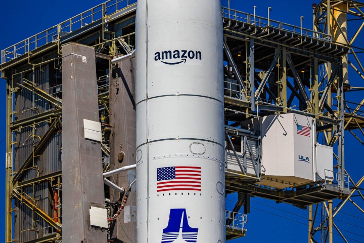 A United Launch Alliance Atlas 5 551 rocket launches 27 of Amazon’s Project Kuiper broadband internet satellites into low Earth orbit.